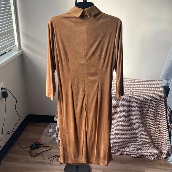 Sami & Jo dress collared camel colored casual boho office neutral business L - Picture 6 of 17